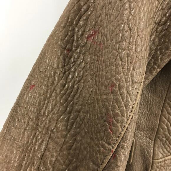 Rebecca Minkoff Wolf Moto Biker Jacket M Asymmetrical Zip Pebbled Leather Stone - Picture 7 of 12